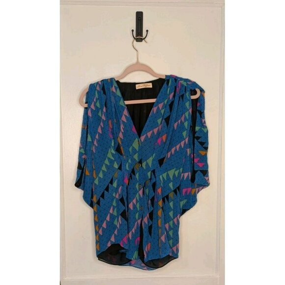 Mara Hoffman Tops - Size 0 Mara Hoffman 100% Silk Geometric Dolman Sleeve Button Blouse Top